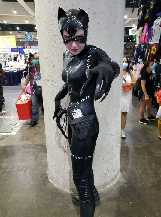 A woman dressed as Catwoman.