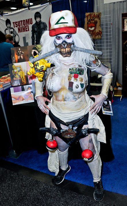 Artist Rannie Rodil in a cosplay mas-up of Immortan Joe and Pokémon at the 2016 SDCC.