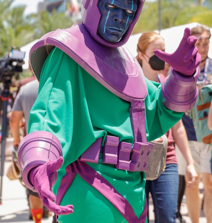 A male cosplayer dressed as Kang, the Conqueror at Comic-Con 2022.