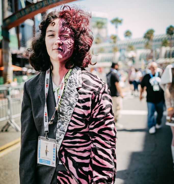 Cosplayer as Two-Face from Batman at San Diego Comic-Con 2022.