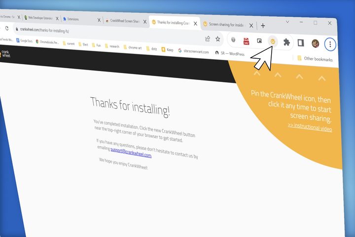 A mouse pointer hovering over the CrankWheel Chrome Eextension.