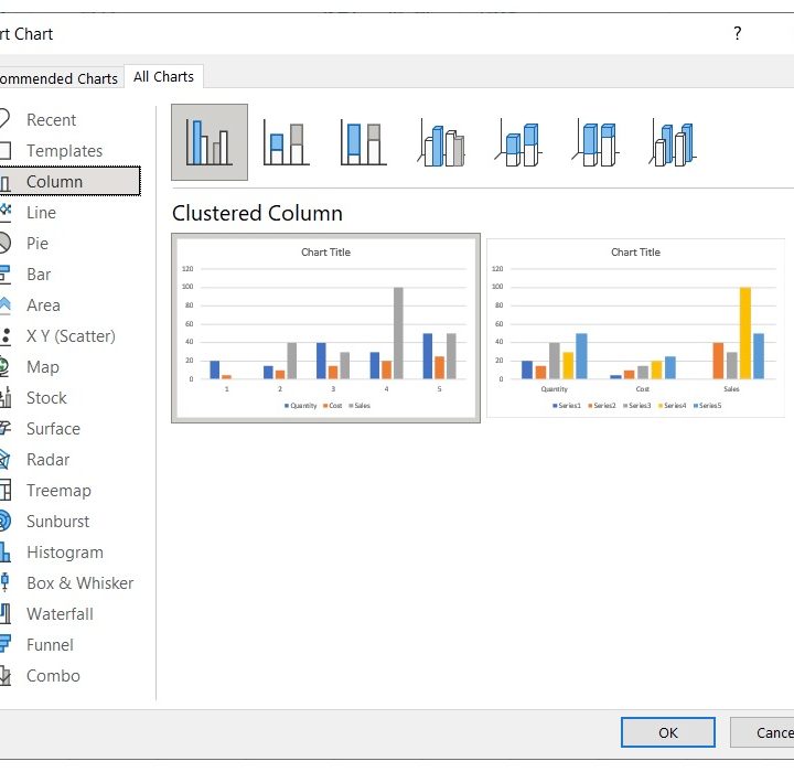 Excel available chart types.