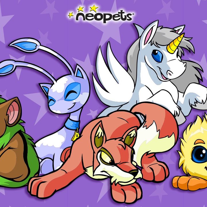 Neopets logo and several pets.