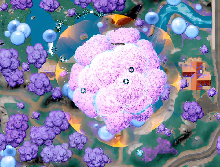 Map of rings at Reality Falls in Fortnite.