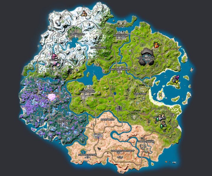 Map of NPCs in Fortnite.