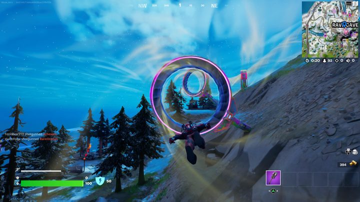 Character flying through Slipstream in Fortnite.