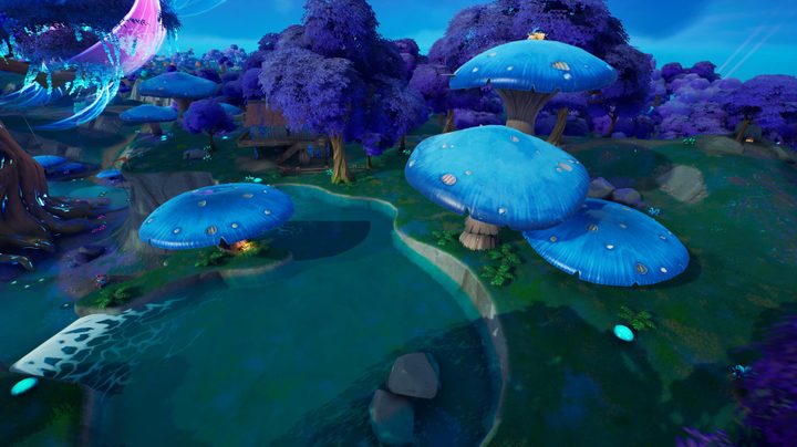 Giant mushrooms in Fortnite.