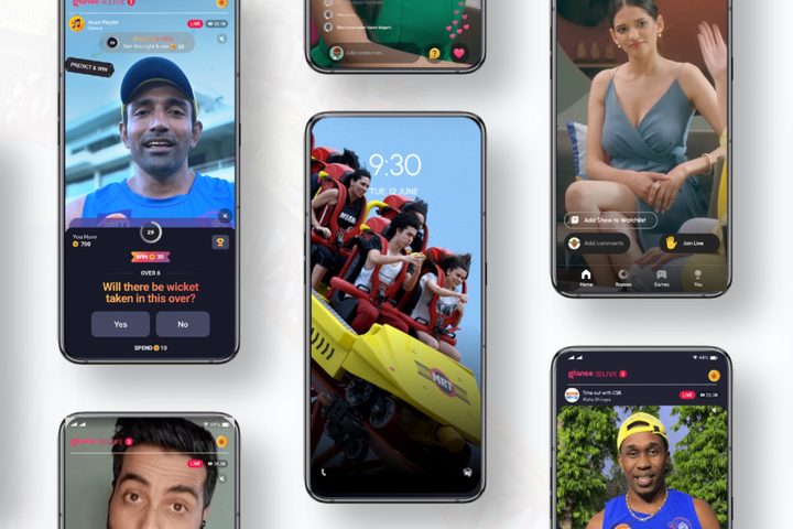 Photo of different smartphones with Lock Screen ads, powered by Glance.