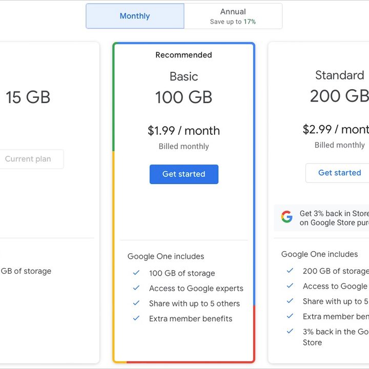 Google One plans.