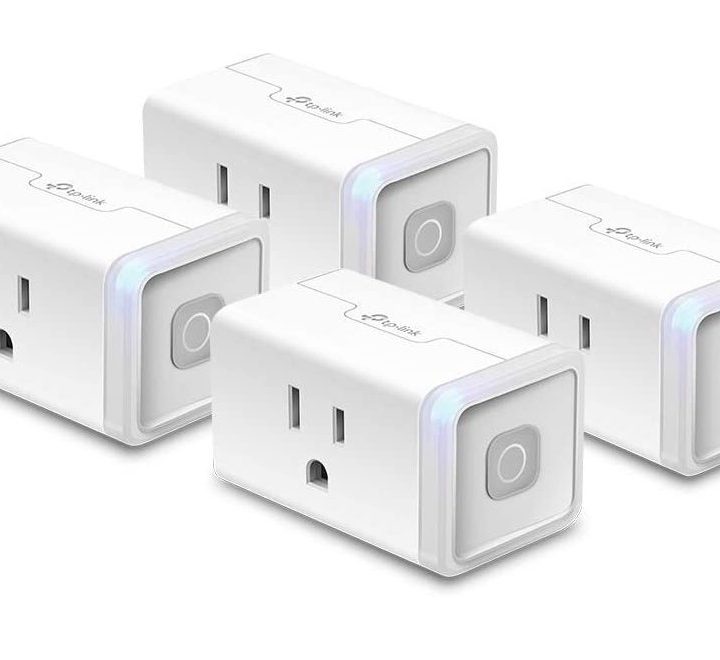 A side angle of a 4-pack of Kasa Smart Plugs.