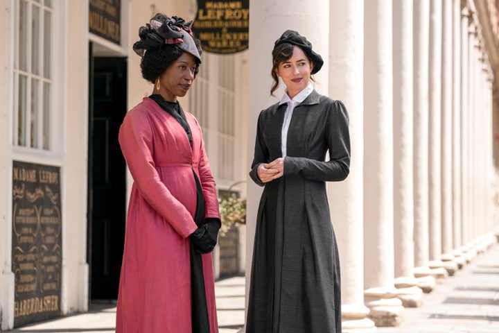 Lady Russell and Anne Elliot stand outside together in Netflix's Persuasion.