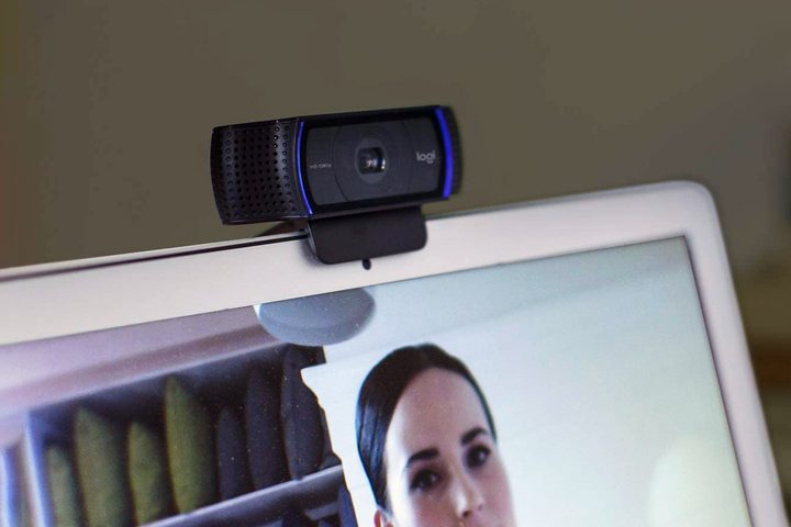The Logitech Brio 4K Pro attached to a Macbook.