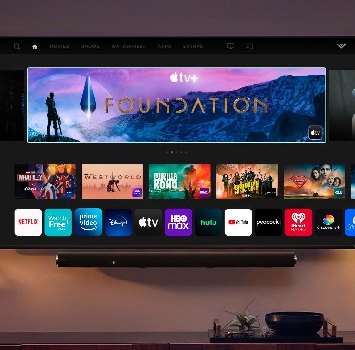 Vizio 2023 M-series TV hanging on a wall.