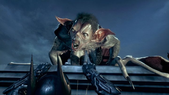 Man-Bat surprising Batman at the ledge of a building in Arkham Knight.