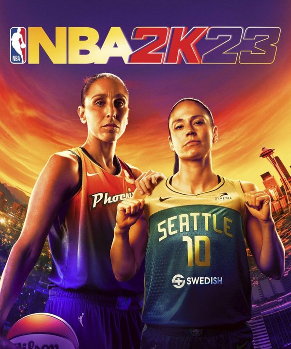 Two basketball players posing.