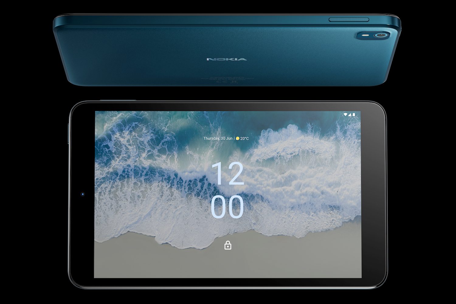 Nokia T10 tablet screen and side profile.