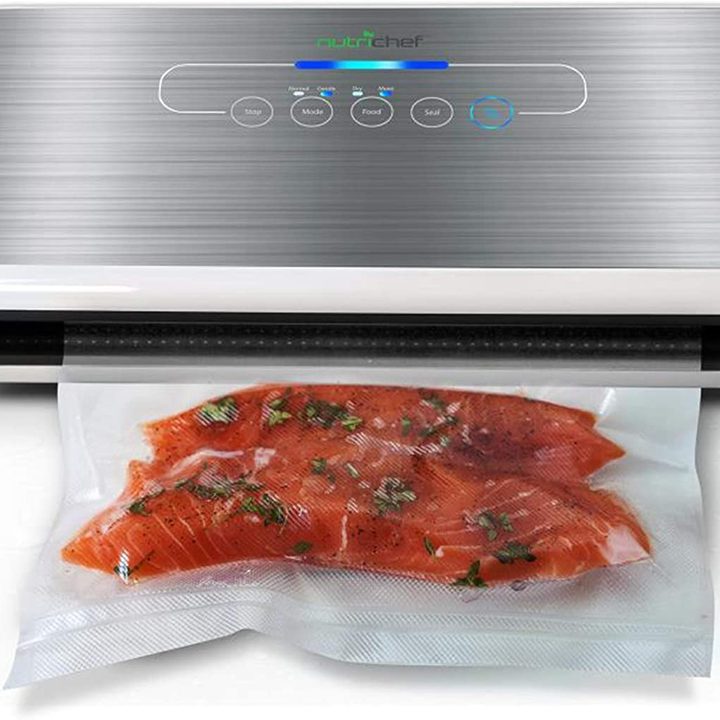 NutraChef PKVS Vacuum Sealer with a bag of fish.