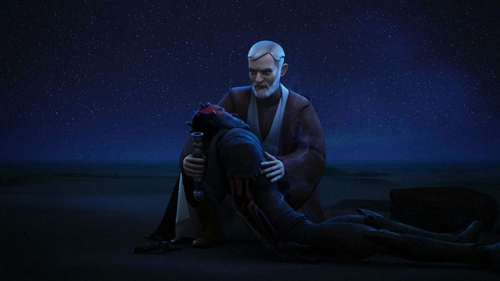 Obi-Wan holding Maul and putting him to rest in Rebels.