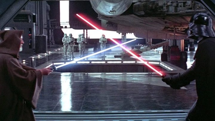 Obi-Wan dueling Vader on the Death Star in A New Hope.