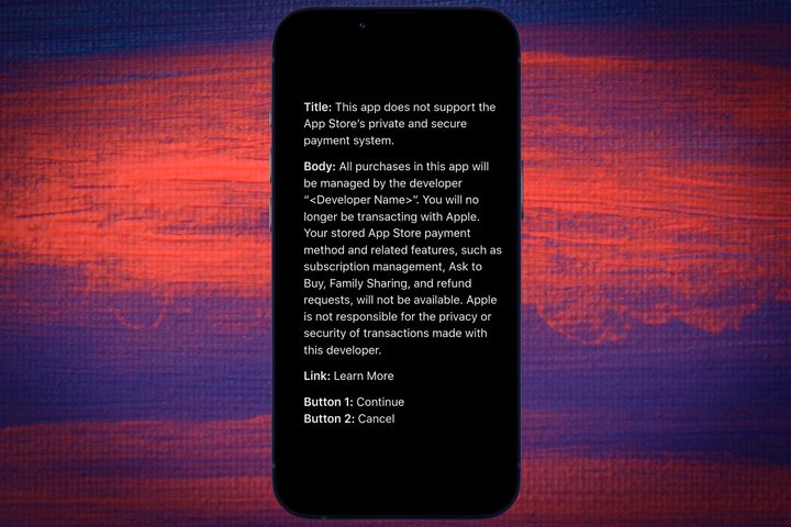 Apple warninbg message for external payments