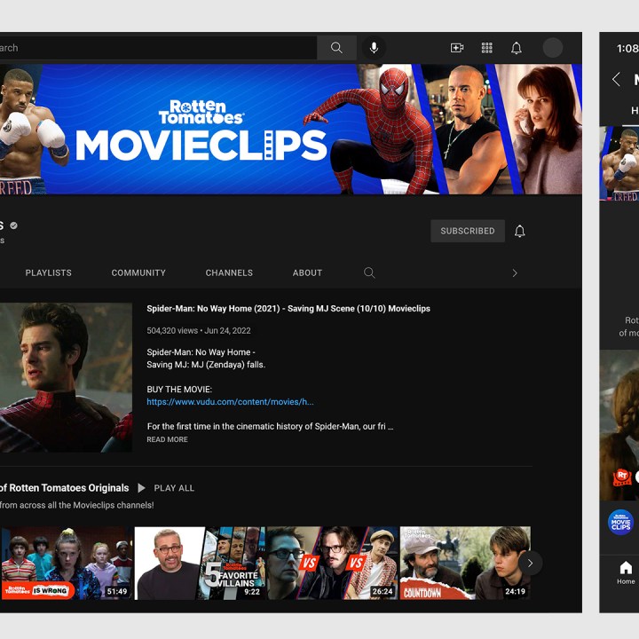Screenshot of Rotten Tomatoes Movieclips page.