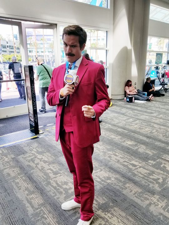A cosplayer dressed as Ron Burgundy.