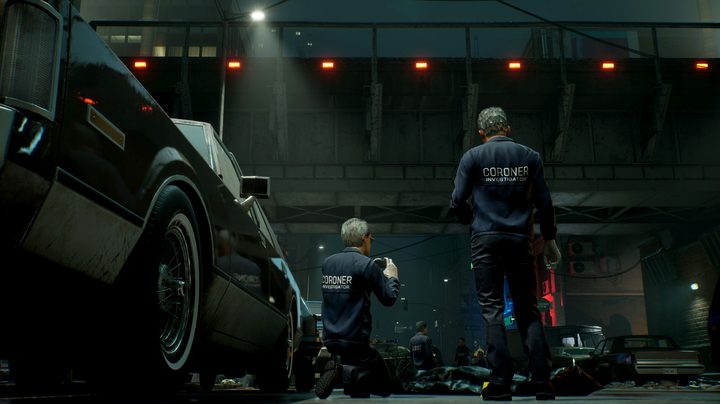 Two coroners at a crime scene.