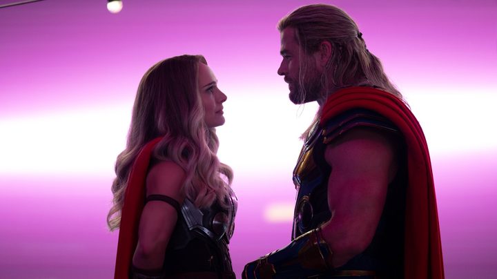 Jane and Thor look into each other eyes in Thor: Love and Thunder.