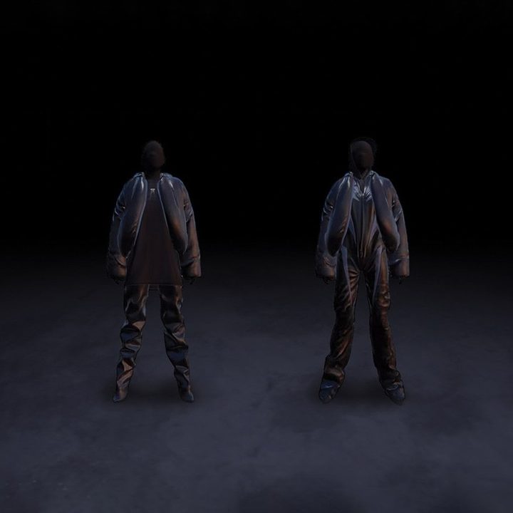 A selection of Yeezy Gap x Balenciaga outfits featured in the untitled mobile game.