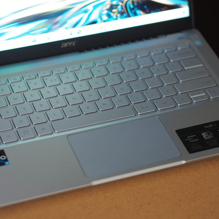 Acer Swift 3 2022 top down view showing keyboard and touchpad.