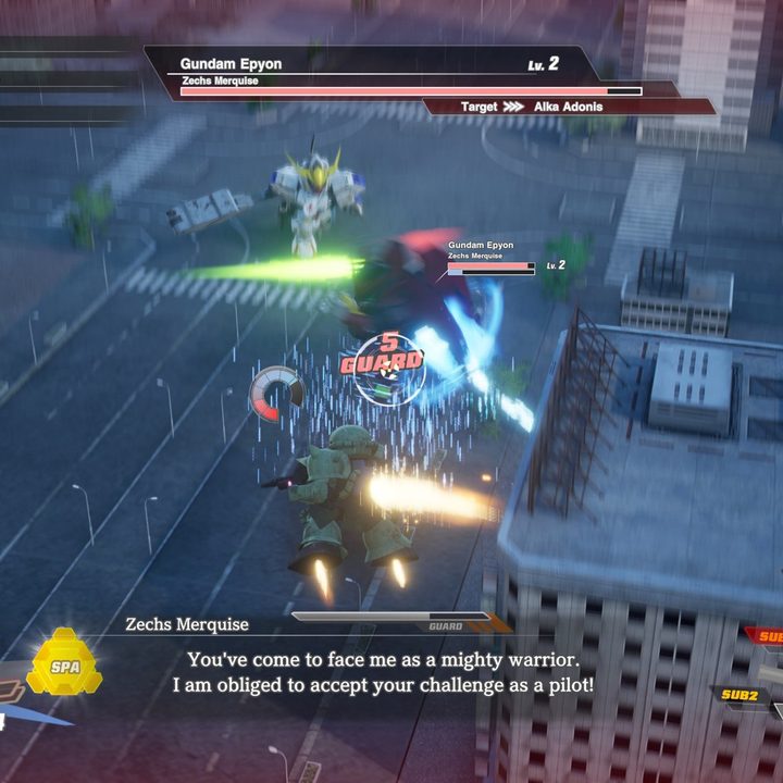 Augus fighting Zechs with Commander in SD Gundam.