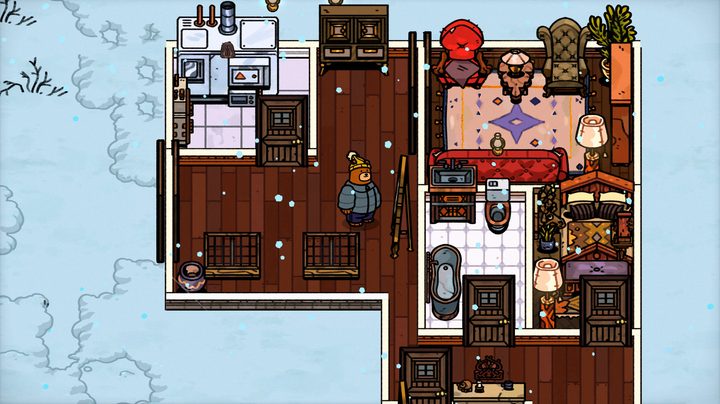 A bear stands in a hotel lobbey in Bear and Breakfast.