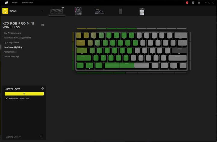 Corsair K70 Mini Pro in iCue software.