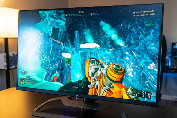 Deep Rock Galactic running on the Corsair Xeneon 32.