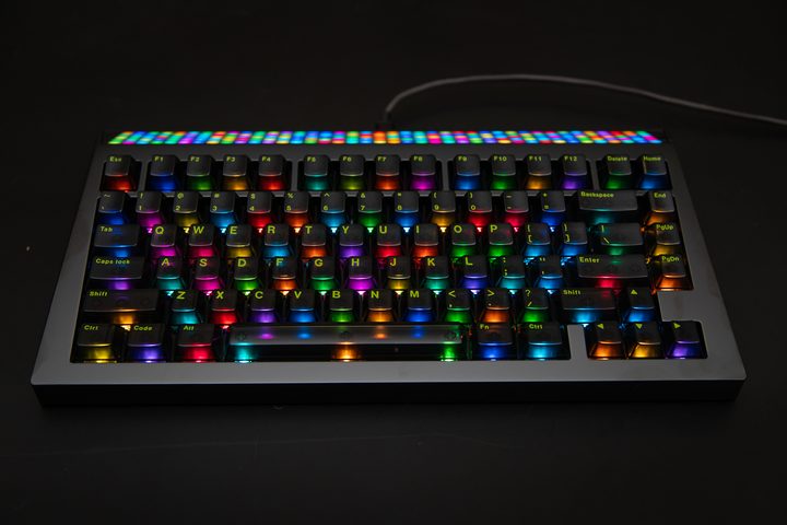 The Cyberboard R2 with RGB lighting turned on.