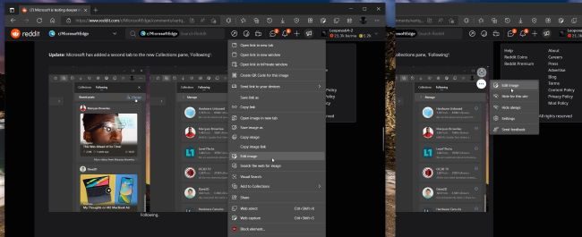 Microsoft Edge Canary photo editor feature.