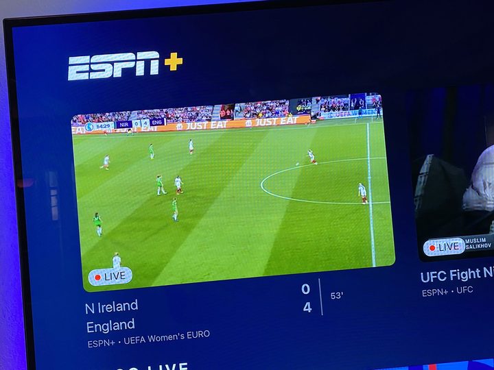 The ESPN Plus main menu.