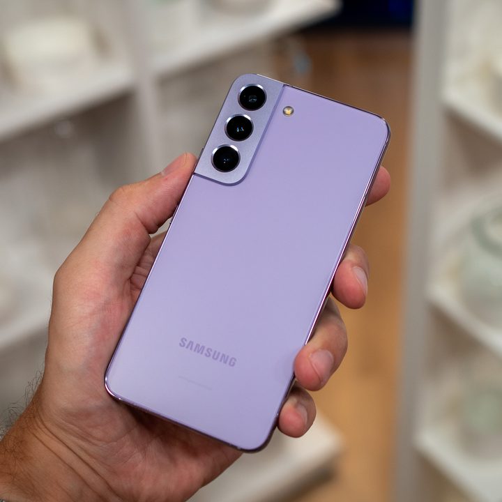 Purple Samsung Galaxy S22 phone.