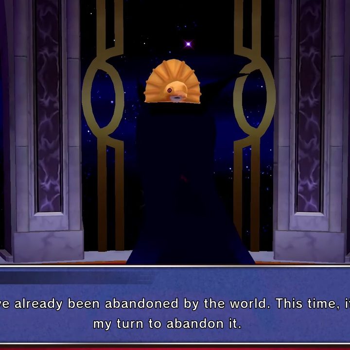 Ghadius standing in front of a dark sky in Klonoa 1.