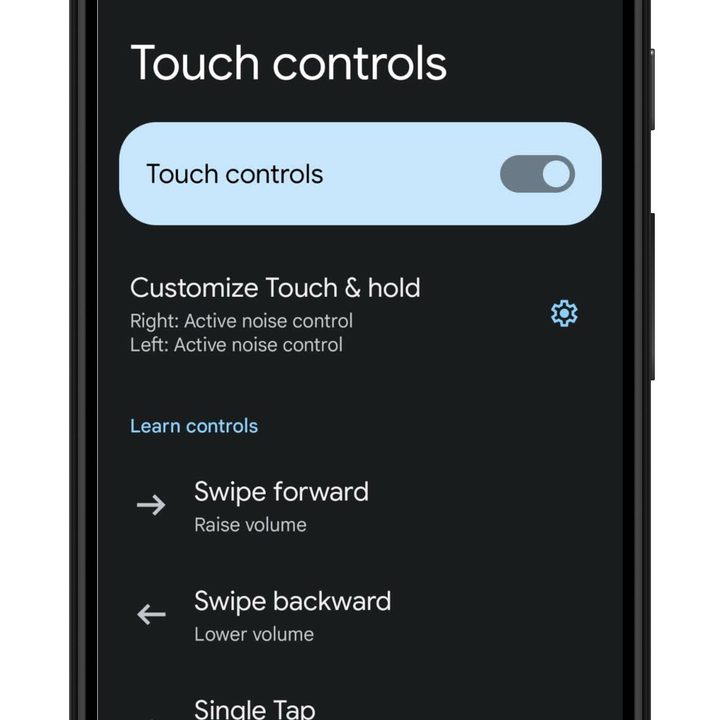Pixel Buds app for Android: touch controls.
