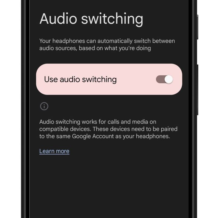 Pixel Buds app for Android: audio switching.
