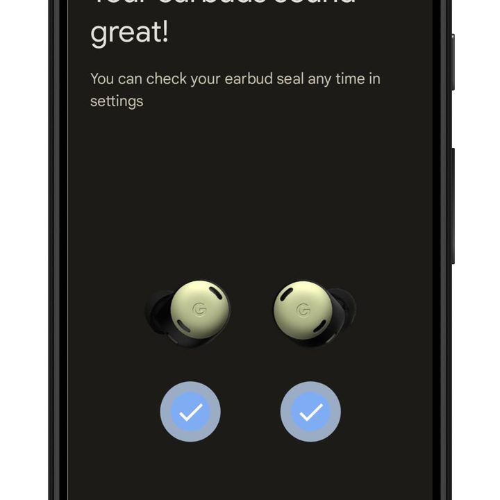 Pixel Buds app for Android: fit test.