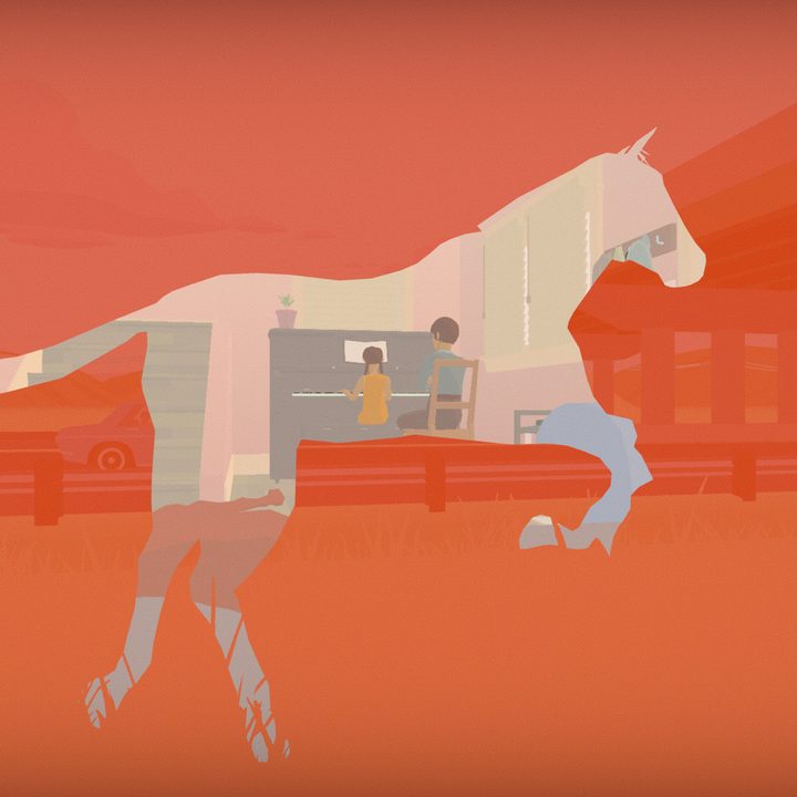 A childhood memory can be seen through a horse silhouette in Hindsight.