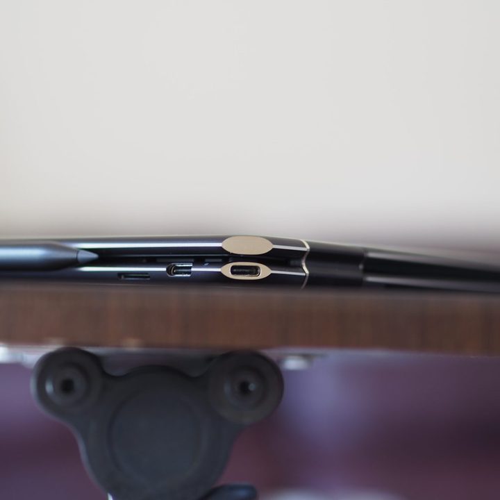 HP Spectre x360 13.5 side view showing angle and port.