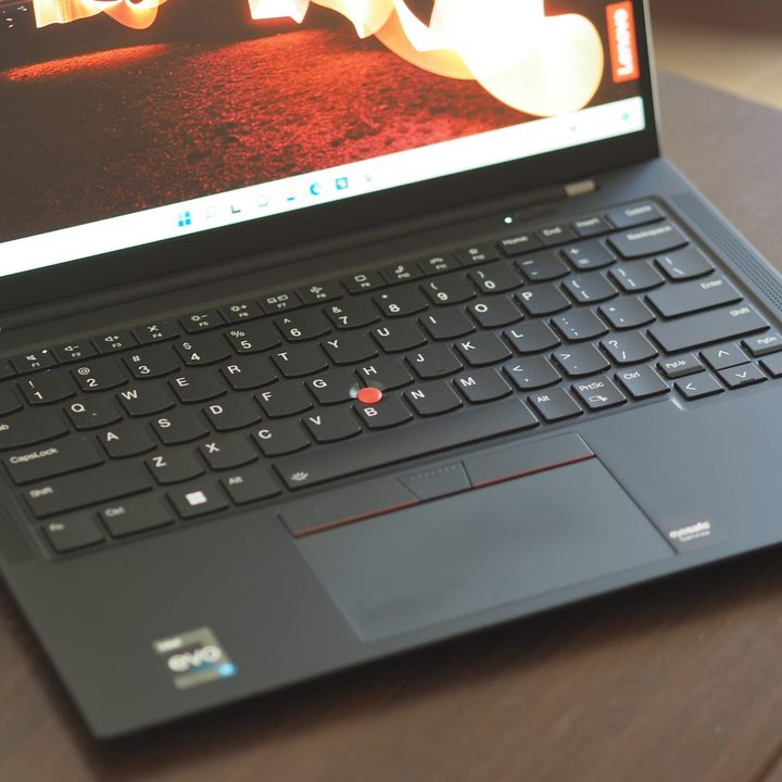 Lenovo ThinkPad X1 Carbon Gen 10 top down view showing keyboard and touchpad.
