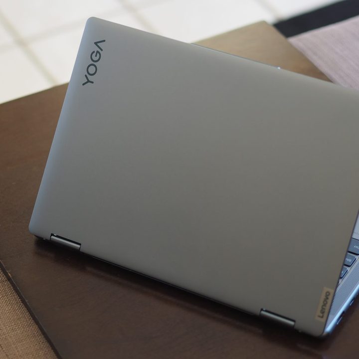 Lenovo Yoga 7i Gen 7 rear view showing lid and logo.