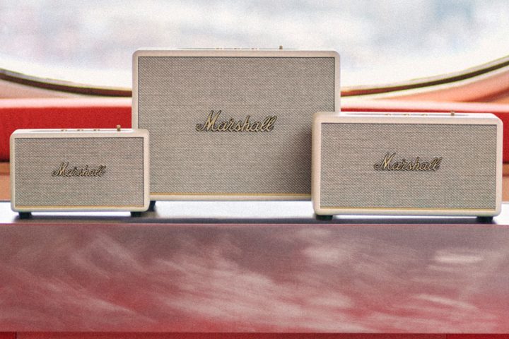 Marshall home family of speakers in cream.