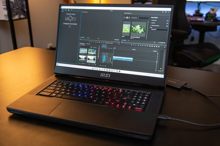 Adobe Premiere Pro running on the MSI GT77 Titan laptop.