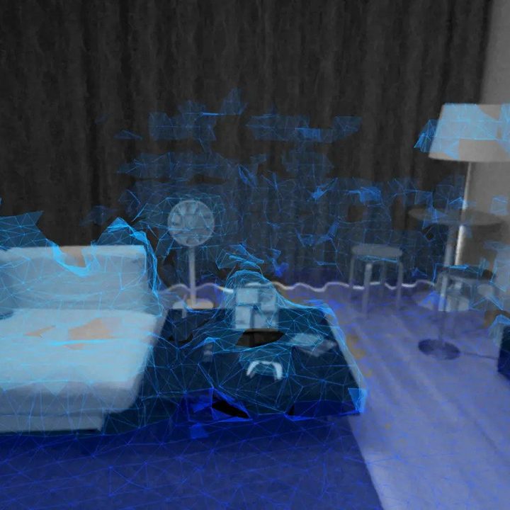 The PlayStation VR 2's boundary feature as seen through the headset.