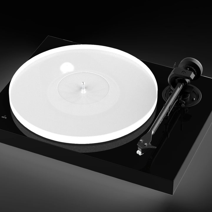 The Pro-Ject X1 B turntable in piano black.